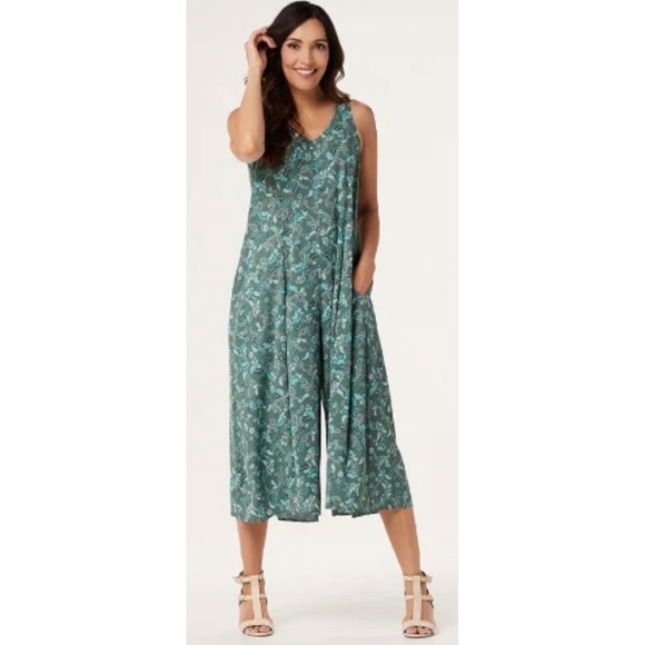 LOGO by Lori Goldstein Pants - LOGO Lori Goldstein Blue Paisley Floral Wide Leg Sleeveless Jumpsuit Medium Boho